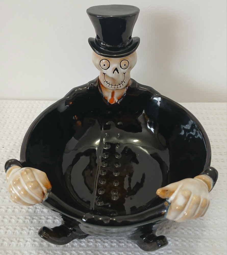 Spooky Fall Halloween Yankee Candle Skeleton Glass Candy Bowl Boney Bunch