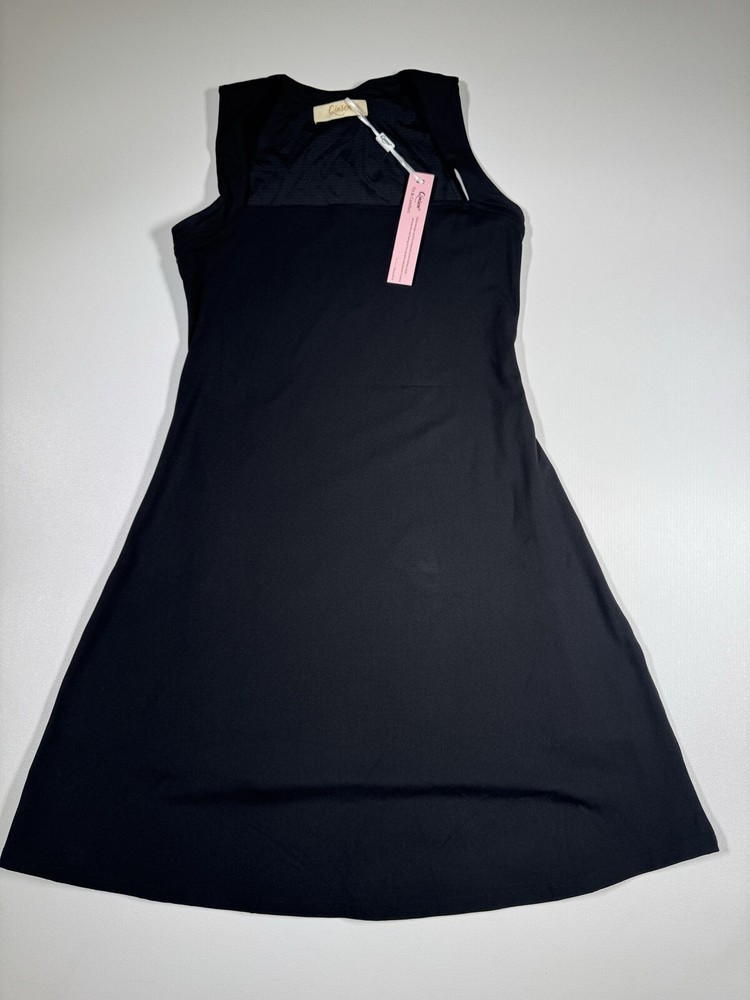 Qinsen Womens Sleeveless Square Neck Bodice Dress Tank Top Stretch Flare Mini M