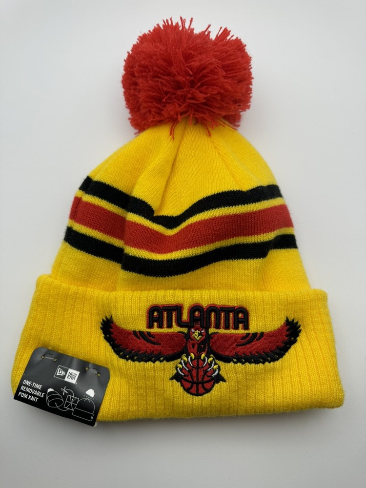 Atlanta Hawks New Era 2021 City Edition Pom Knit Hat Yellow/Red NWT