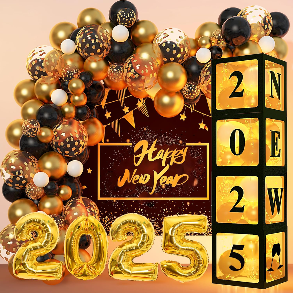 171PCS New Years Eve Party Decorations Supplies 2025, Black and Gold Balloons Ar-image