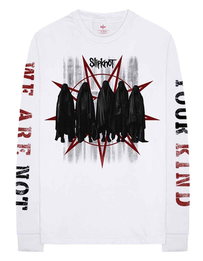 Slipknot Official Unisex Long Sleeve White Band Logo Shrouded Group T-Shirt
