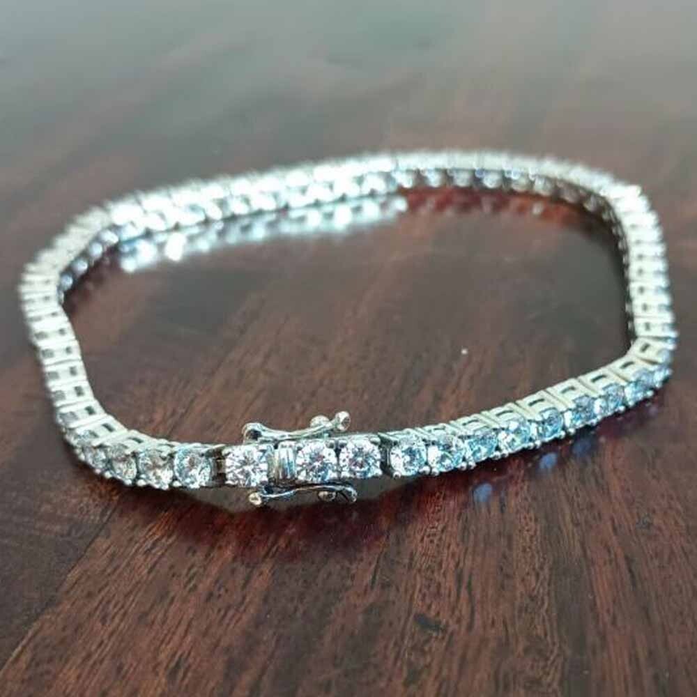 3mm Round Cut Moissanite Tennis Bracelet in 14k White Gold Plated for Women