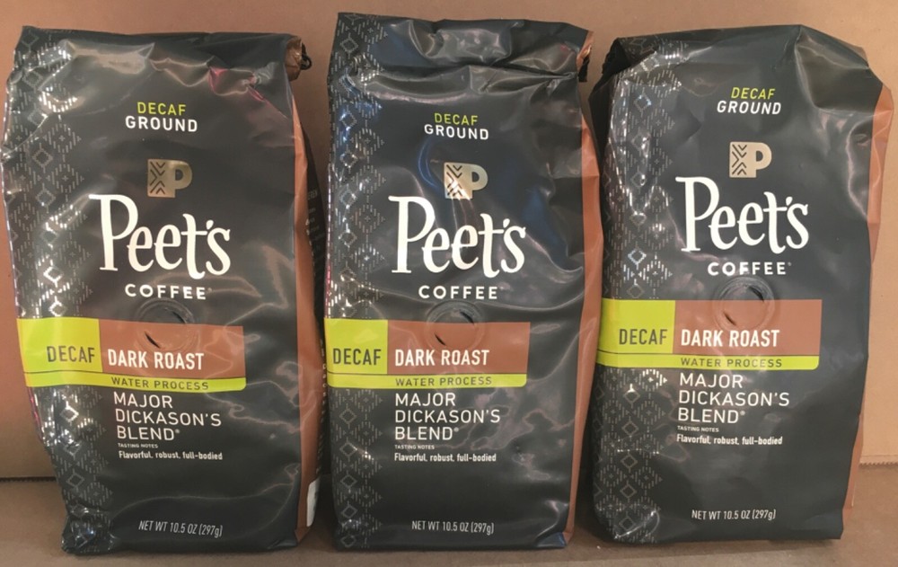 Peet's Decaf Major Dickason's Blend Ground Coffee 3 Packages Dark Roast