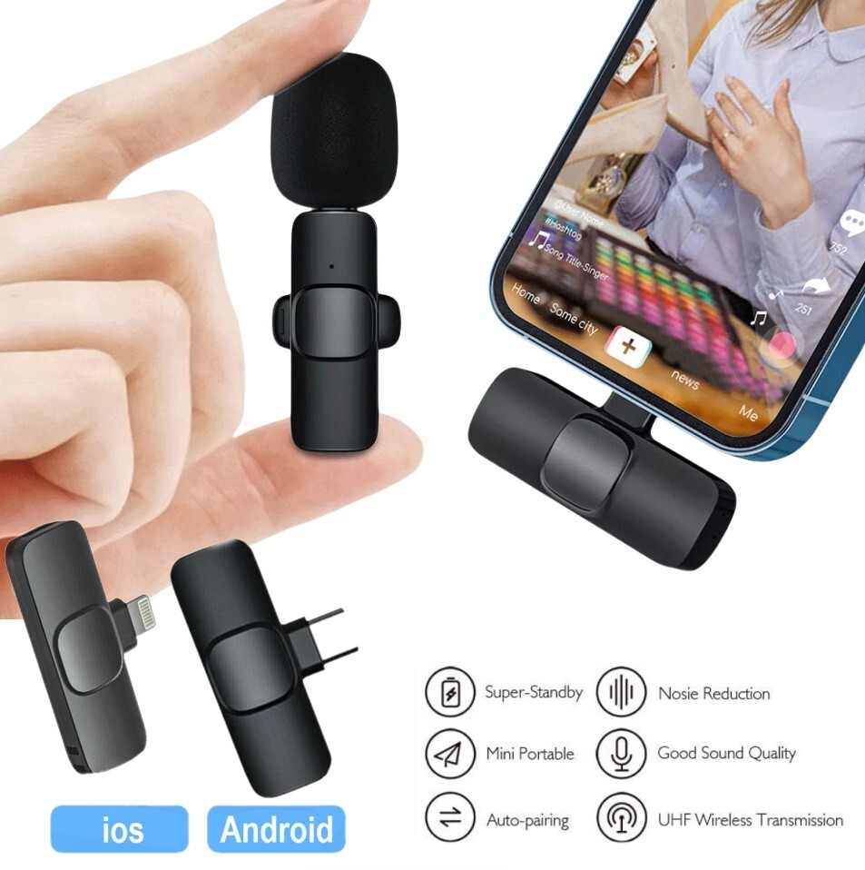 Lavalier Microphone Wireless Audio Video Recording Mini Mic For iPhone /Android