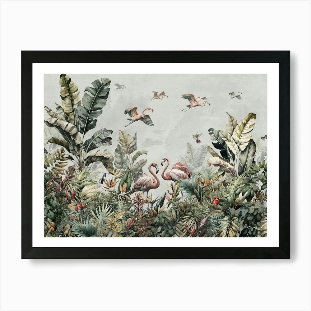 Flamingos In The Jungle Art Print Framed Wall Art Poster Canvas Print Picture