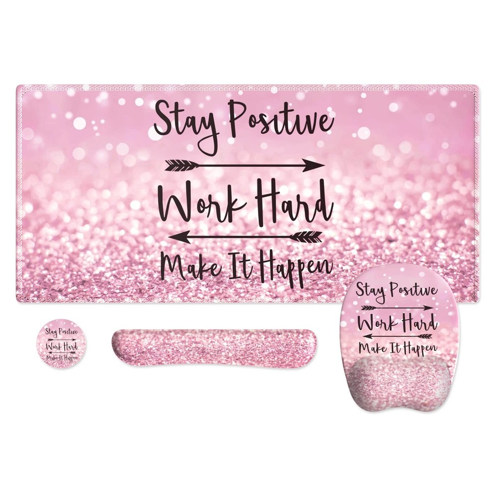 Pink Mouse Pad with Wrist Rest, Ergonomic Desk Mat with Stitched Edges, Non S...