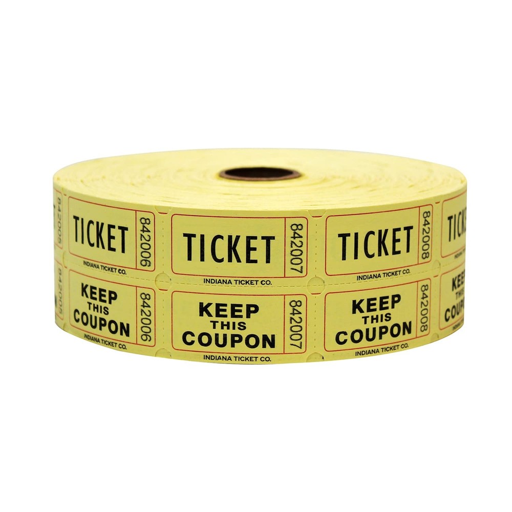 INDIANA TICKET CO 1000 Premium Yellow Raffle Tickets Double Roll 5 Premium Quality