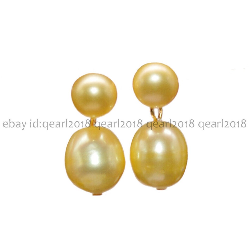 7-8mm Natural Pearl & 11-12mm South Sea Golden Pearl Dangle Earrings