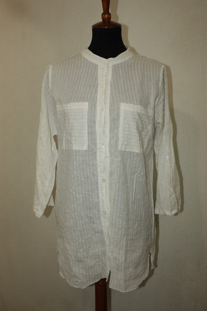 Soft Surroundings Sz M White Lightweight Semi Sheer Cotton Button Up Tunic Top