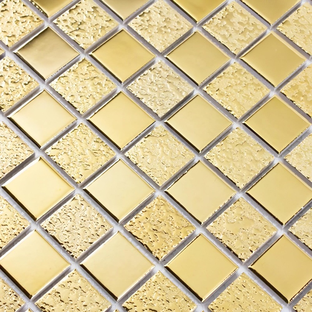 Glossy Gold Mosaic Ceramic Tile Textured Porcelain Kitchen Backsplash
