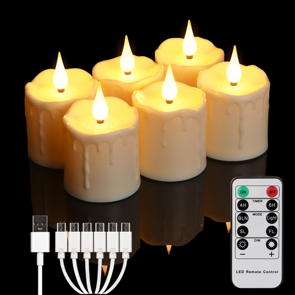 Rechargeable Flameless LED Votive Candles with Timer Remote 2x3 Inch Waterproof