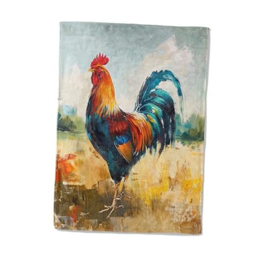 Vivid Rooster Art Flannel Throw Blanket - Ultra-Soft, Cozy, Lightweight & Warm