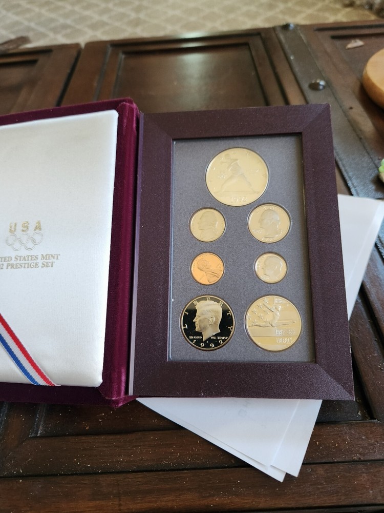 1992 US Mint Prestige set, Olympic Baseball silver dollar, 7 proof coins, coa