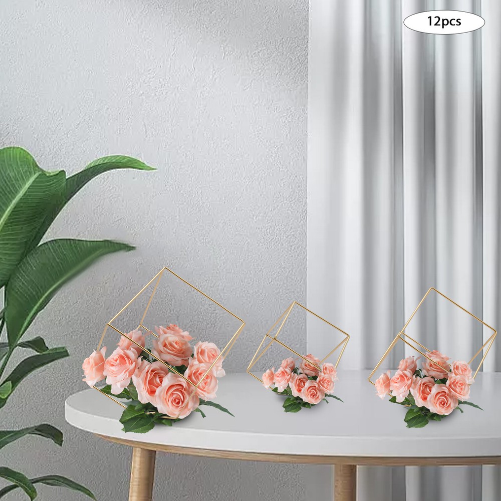 Vase Geometric Flower Stand 4 Sets(12 pcs) Gold Vases for Centerpieces Wedding