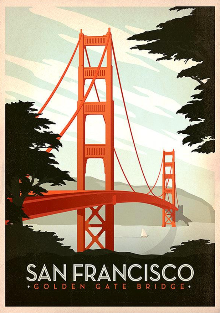 San Francisco Golden Gate Bridge USA Vintage Travel Poster Print