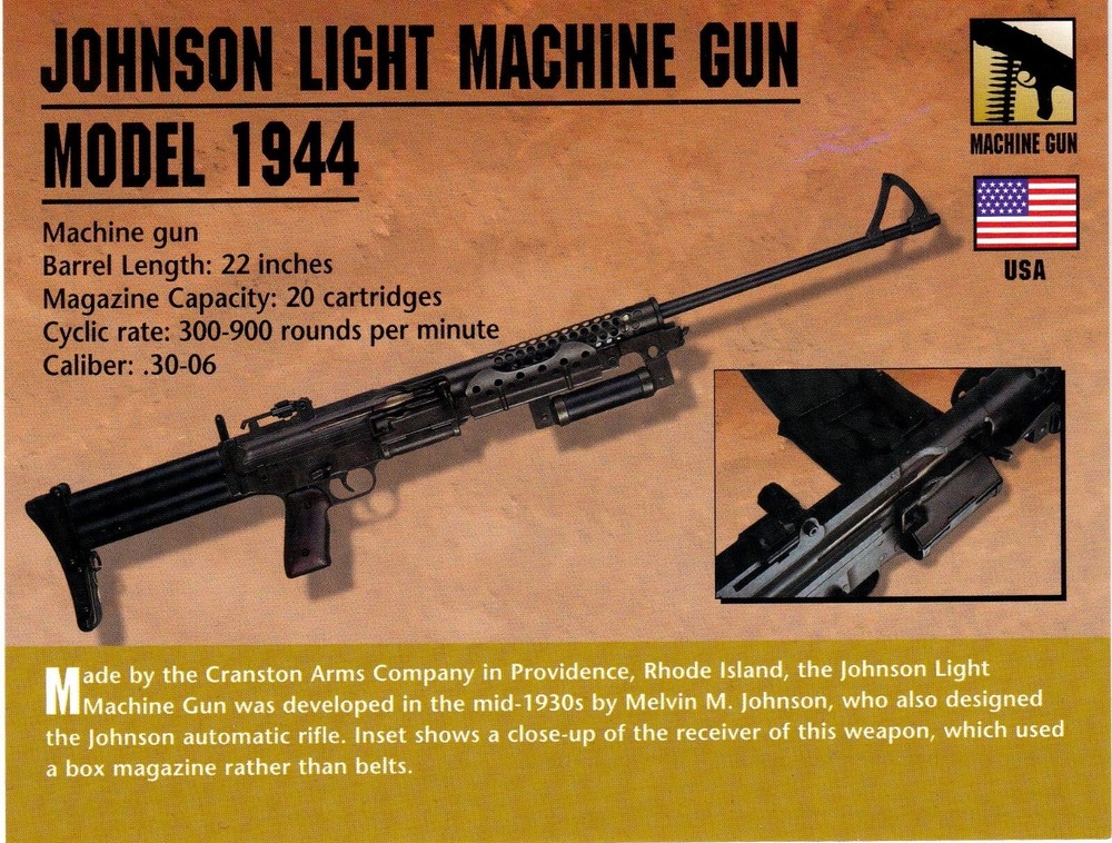 Johnson Light Machine Gun Model 1944 Classic Firearms Photo Card u