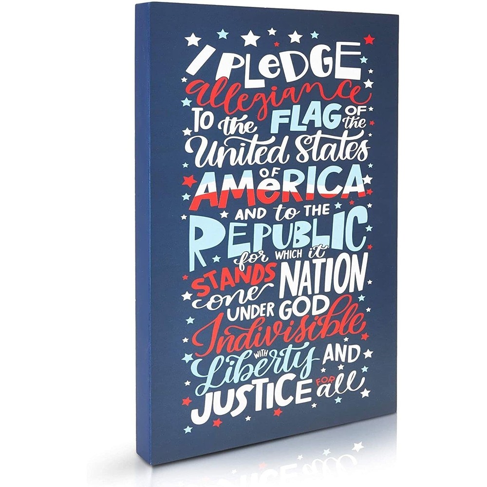 Juvale Patriotic Pledge of Allegiance Box Sign for Home Wall Decor (9 x 14 In...
