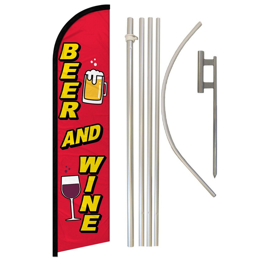 Beer and Wine Full Curve Windless Swooper Bar Flag with Pole Kit for Drinks Display