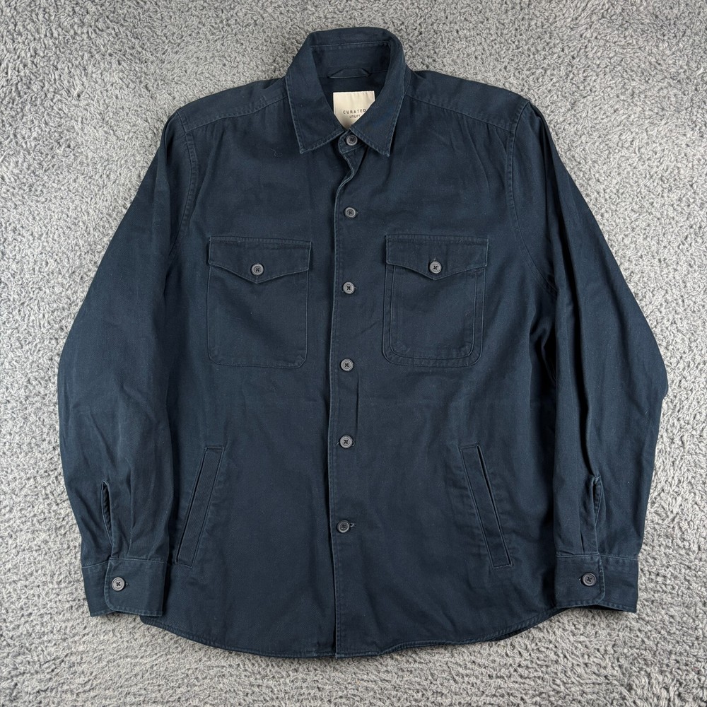 Curated Utility Overshirt Mens Medium Navy Blue Pockets Long Sleeve Button Up