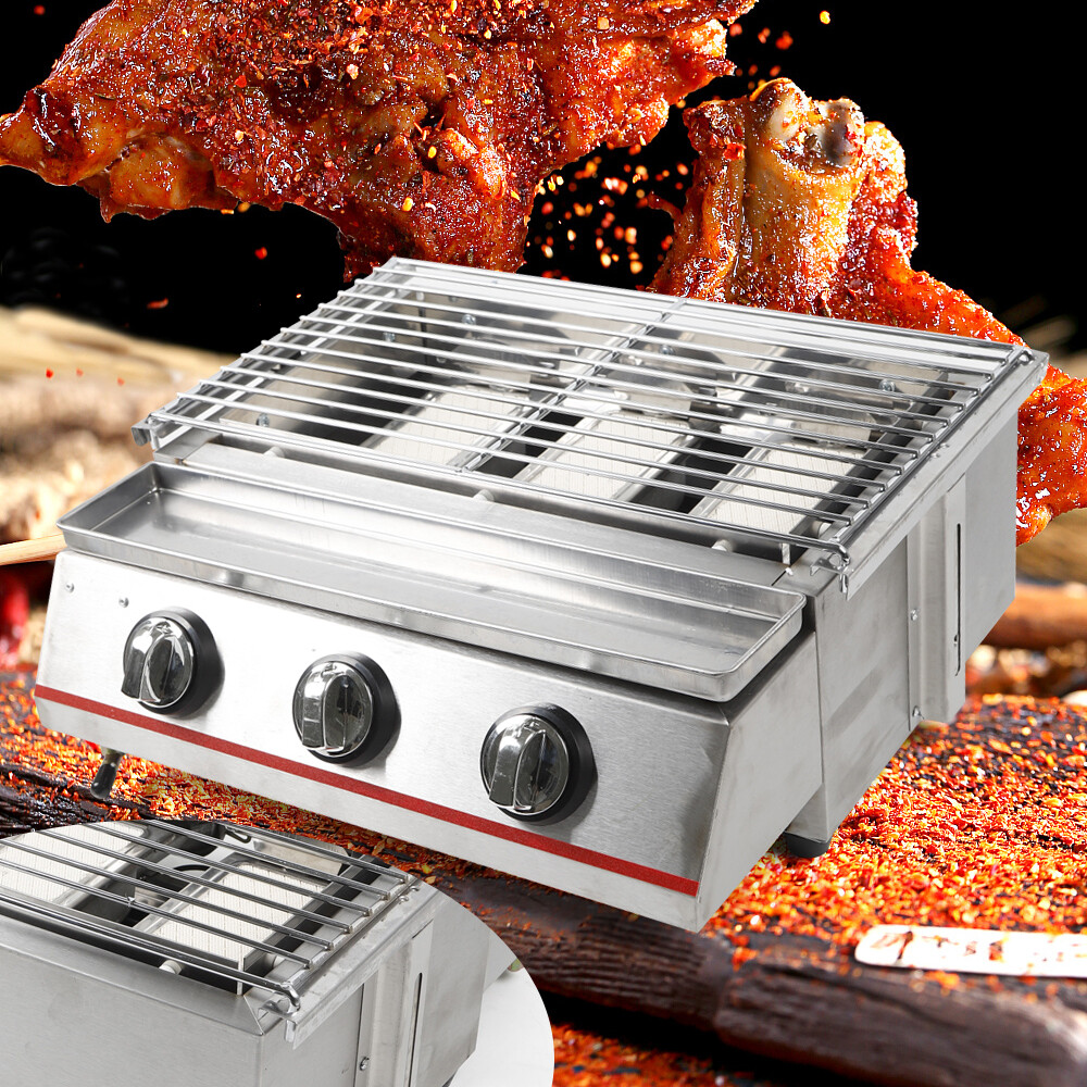 Stainless Steel Tabletop BBQ Grill Gas Stove Portable Outdoor For Home Picnic