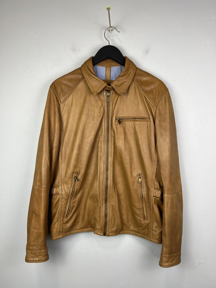 Massimo Dutti Men's Size M Genuine Leather Jacket Brown