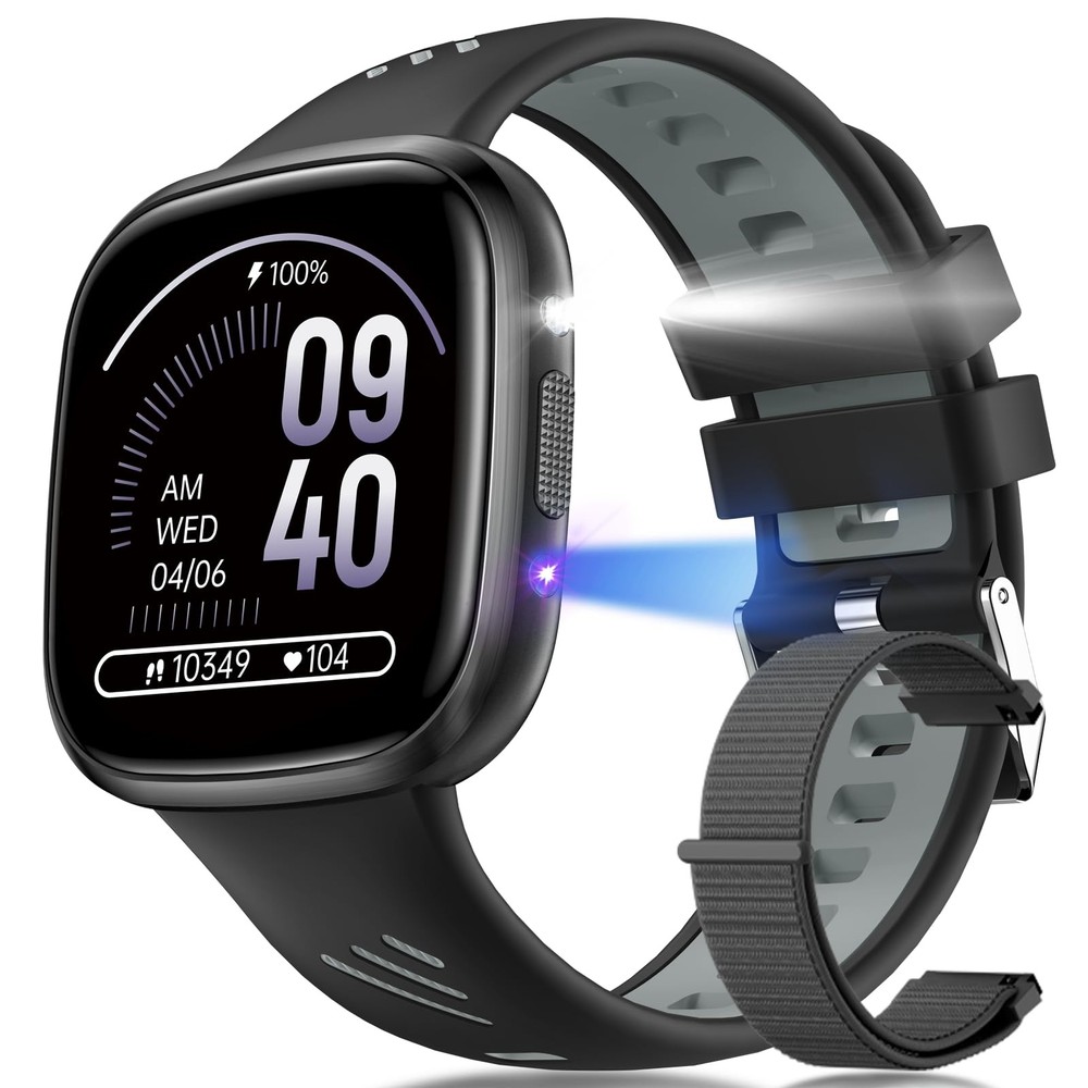 Smart Watch for Men & Women with Built-in Flashlight - iPhone & Android Compatible Fitness Tracker