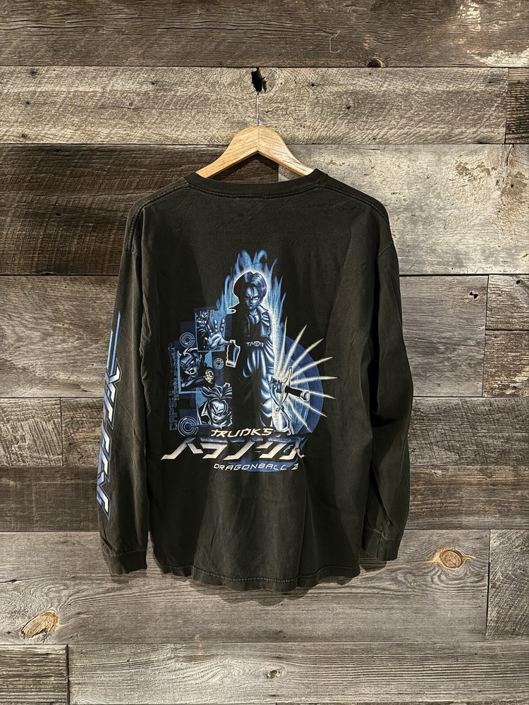 Vintage 02 Dragonabll Z Trunks Longsleeve Mens Large Black Blue Rare Anime