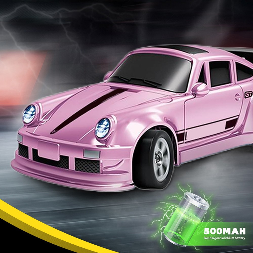 1/64 Scale Pink 4WD RC Drift Car with LED Lights Mini Remote Control Toy