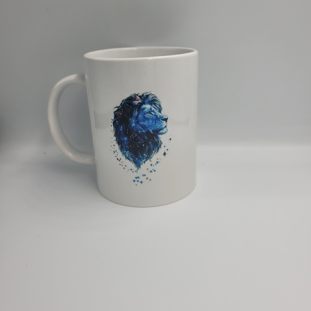 Blue Starry Lion Coffee Mug - Galaxy Constellation Animal Art Gift 15oz