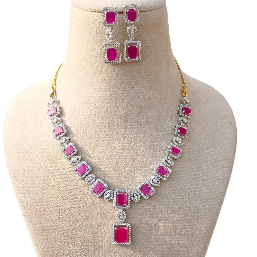 Premium Ruby Necklace jewelry, White plated Necklace, South Indian Necklace