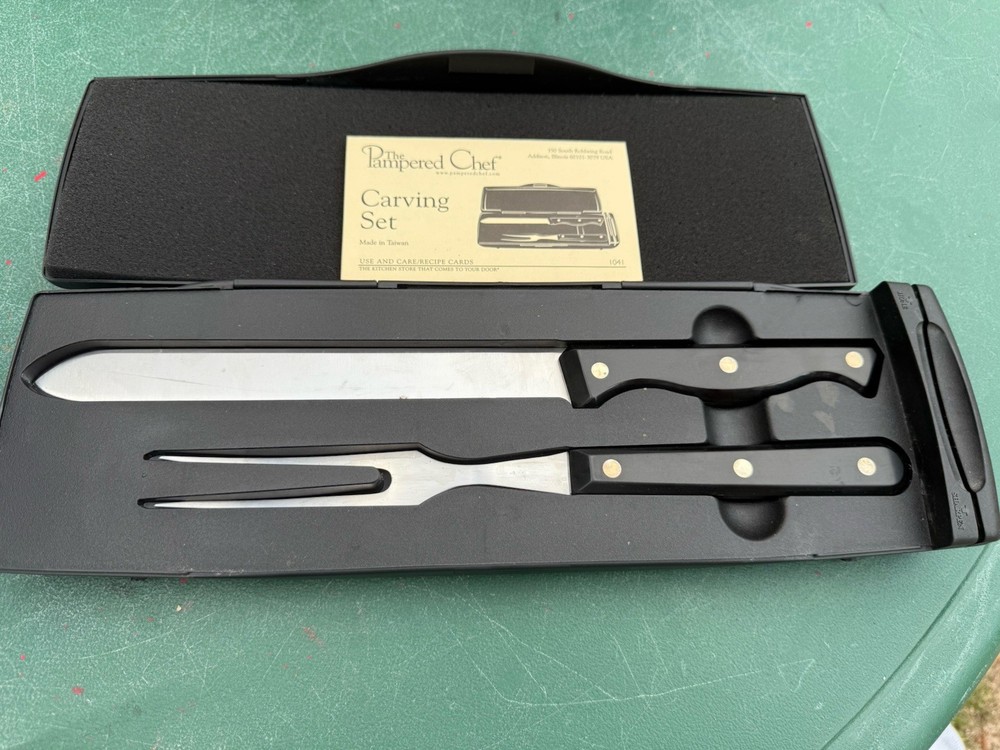 Pampered Chef Carving Set with Sharpener Knife Fork Free Shipping