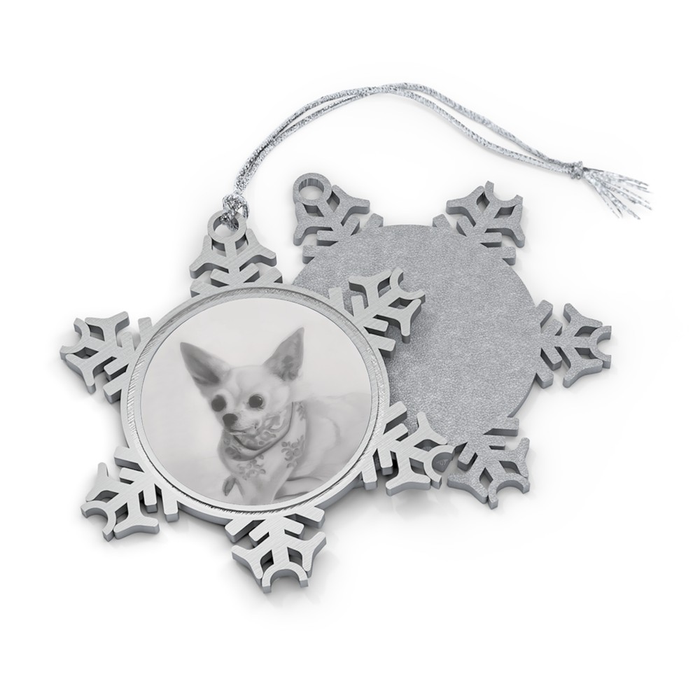 Custom Pet Portrait Pewter Snowflake Ornament - Tucker