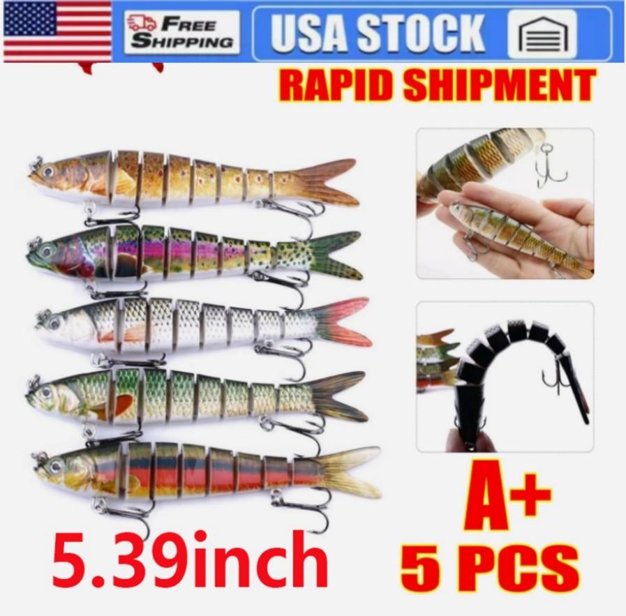 5P Lifelike Eyes 8 Segment Bionic Bait Treble Hooks Crucian Carp Fishing Lure&&&