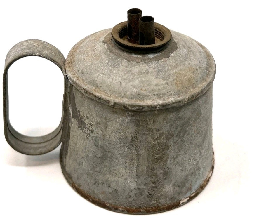 Antique Tin Double Whale Oil Burner Hand Lamp