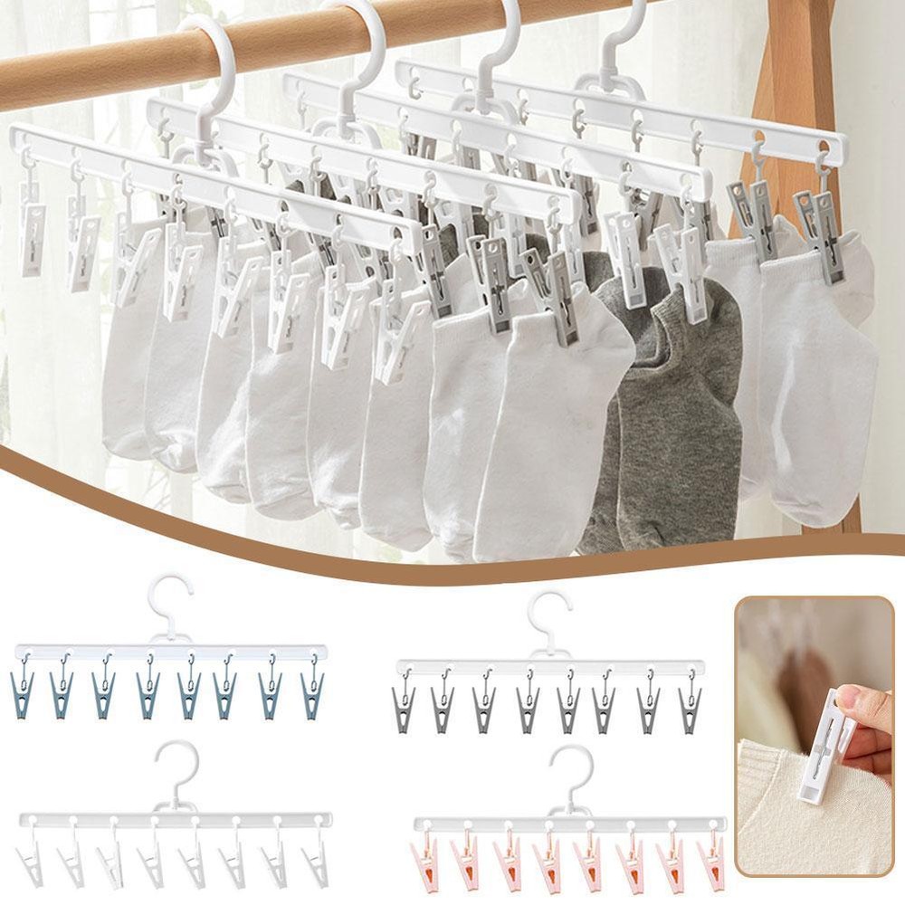 8 Clips Hanger Portable Multifunctional Windproof Clothes Underwear Rack T5I7 нг