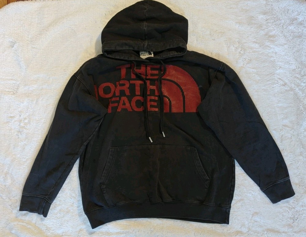 The North Face Men's XL Black & Red Logo Hoodie - 100% Cotton Sweatshirt