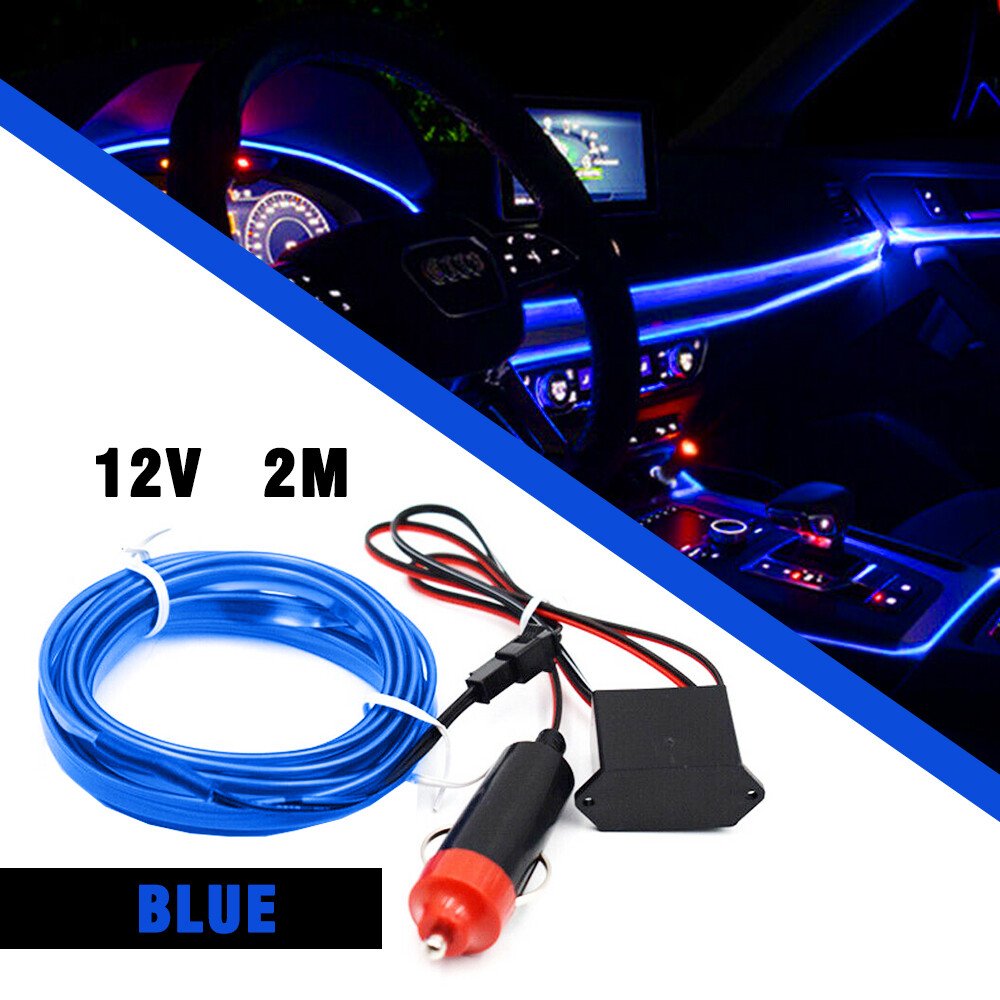 200cm LED Car Interior Atmosphere Decorative Wire Strip Light Accessories Blue D