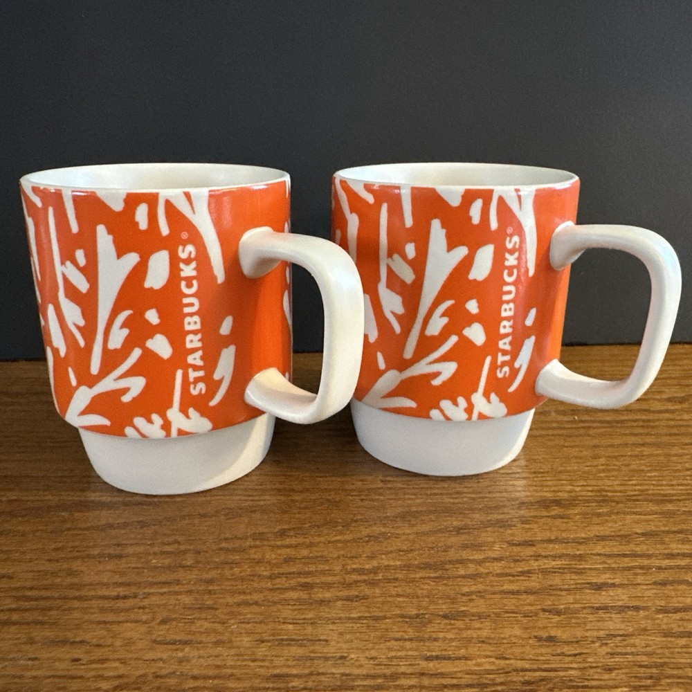 2016 Starbucks Orange Abstract Floral Ceramic Coffee Mug 12 oz