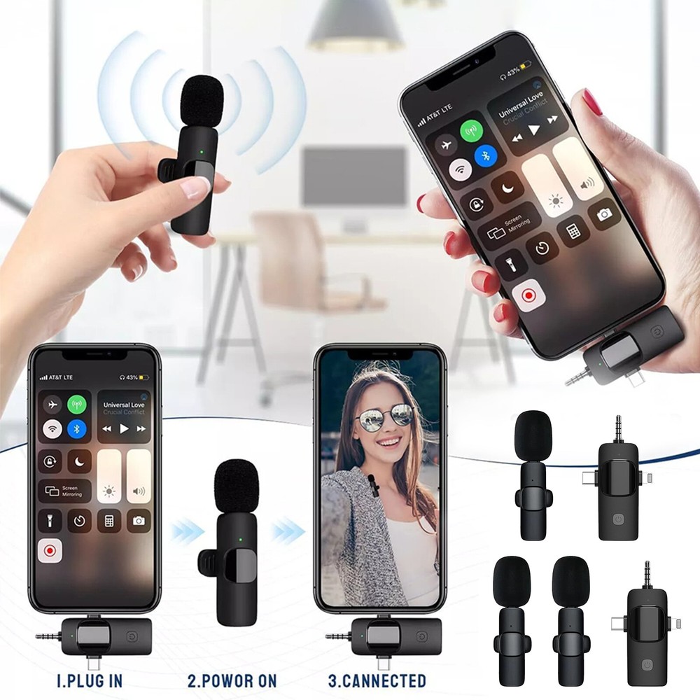 Lavalier Microphone Wireless Audio Video Recording Mini Mic For Android/iPhone