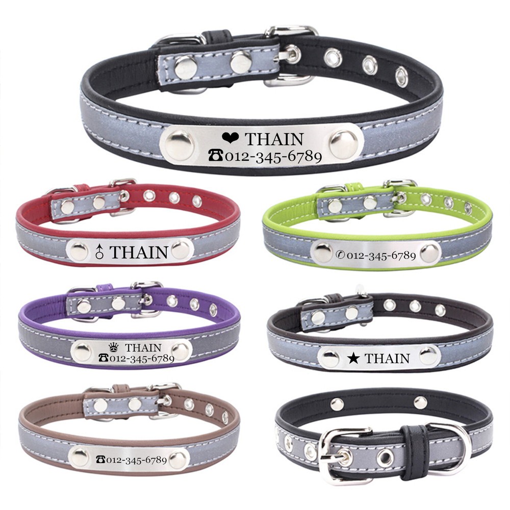 Personalized Reflective Cat Dog Collar with Name Plate Custom Engraved for dogs