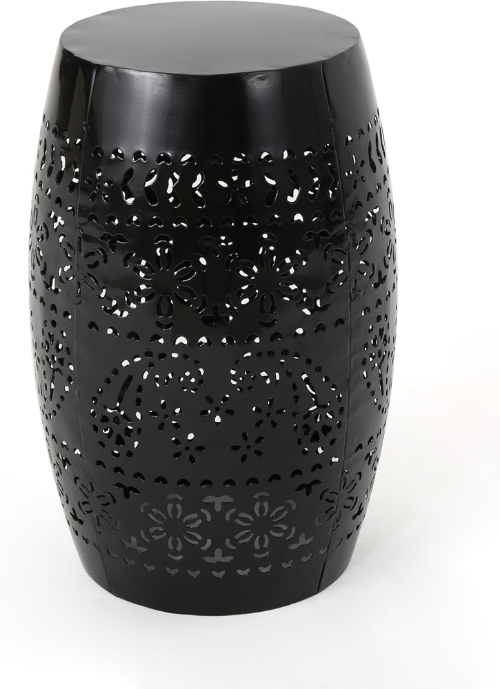 Apollos Indoor Lace Cut Iron Accent Table, Black