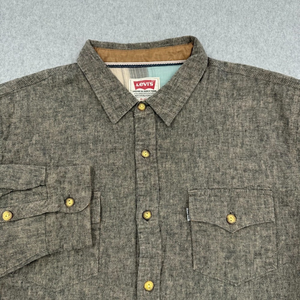 LEVI'S Flannel Shirt Men's XL Light Brown Long Sleeve Button Down Dual Pockets