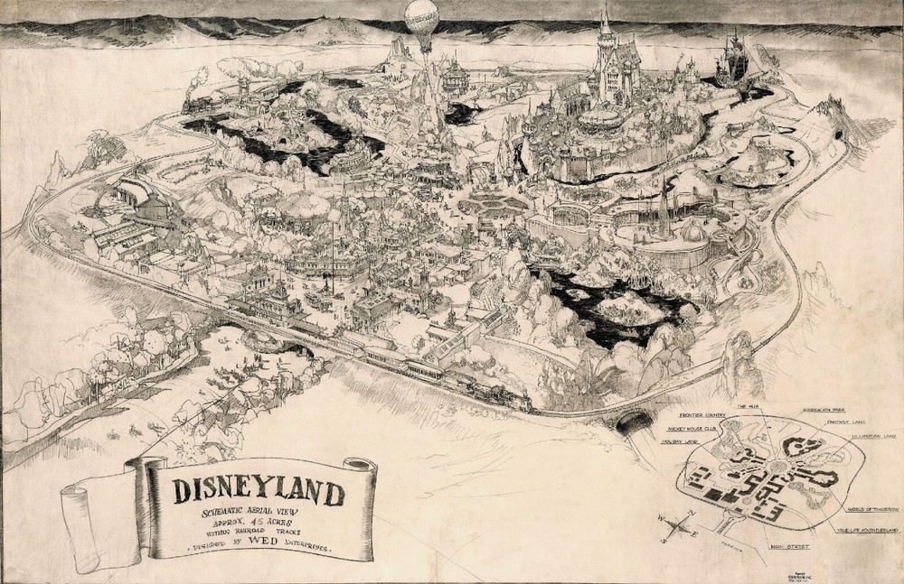 Disneyland Park Schematic Drawing Sketch Map 1955 Poster Print MATTE 13x19