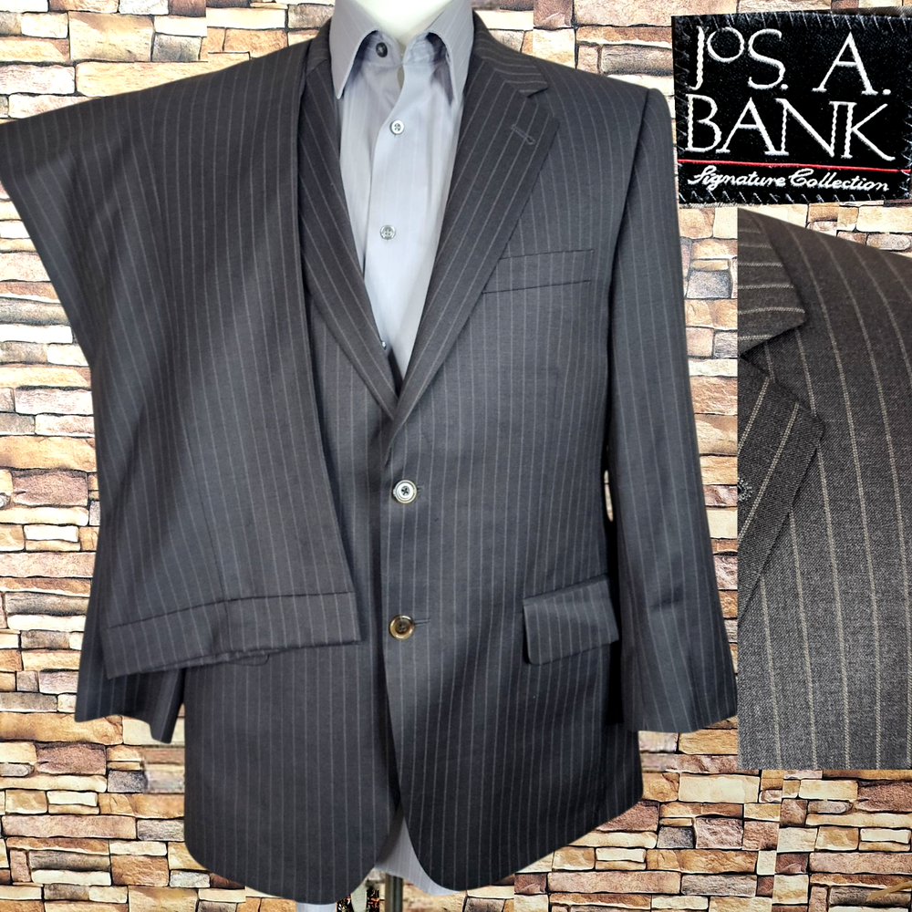 Joseph A Bank 2 Piece Suit Mens 40S 34X28 Gray Brown Stripe SV Wool