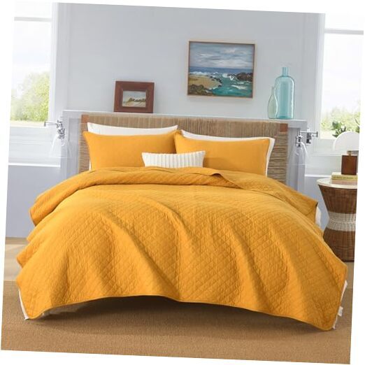 Cotton Quilt Bedding Sets Queen Queen (90 by 98inch) Yellow Diamond Pattern