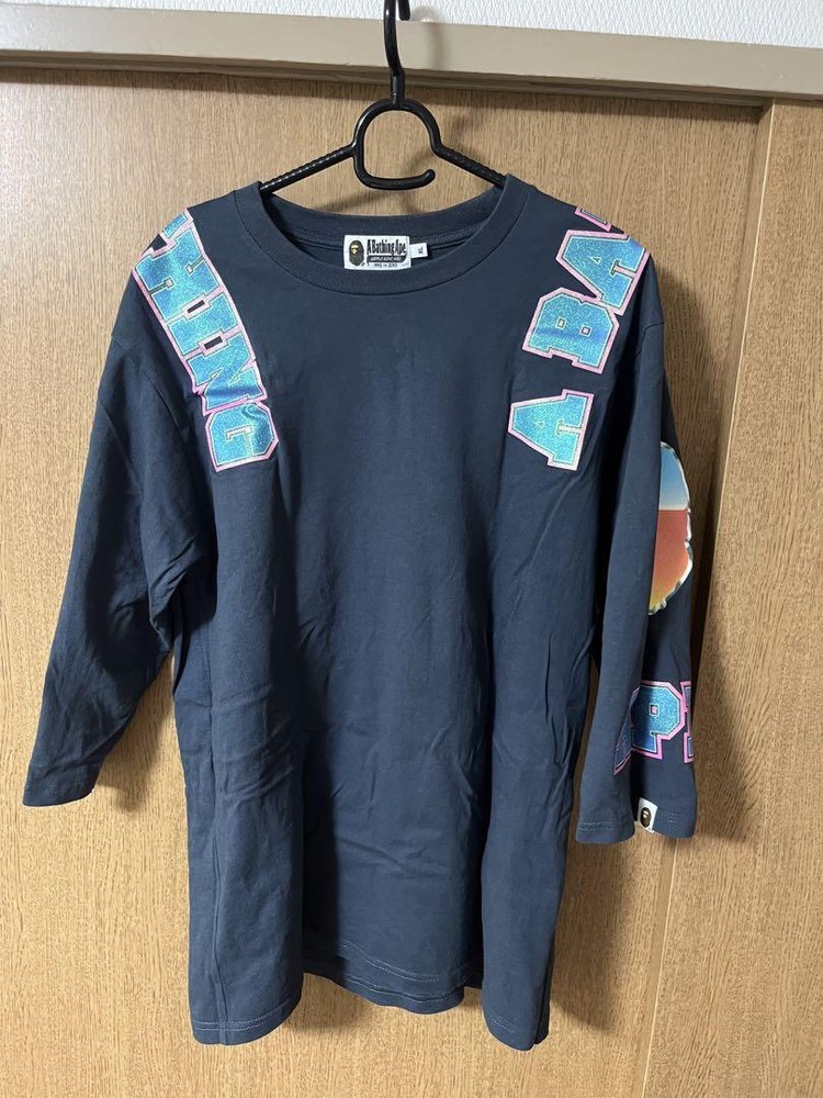 Excellent Used BAPE Shirt XL Authentic Rare Bape Three-Quarter Sleeve T-Shirt