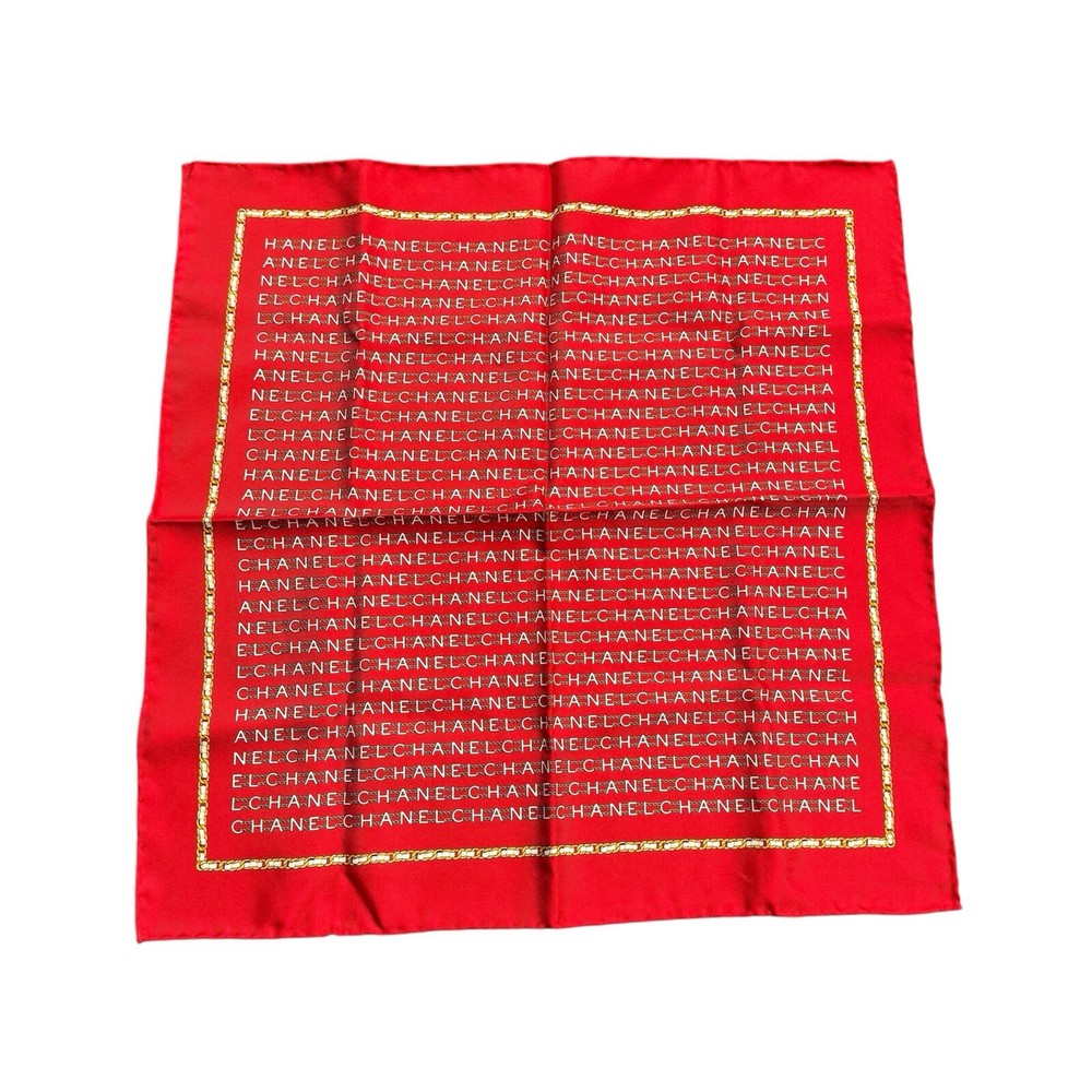 vintage nwt 100% silk red chanel logo scarf wrap