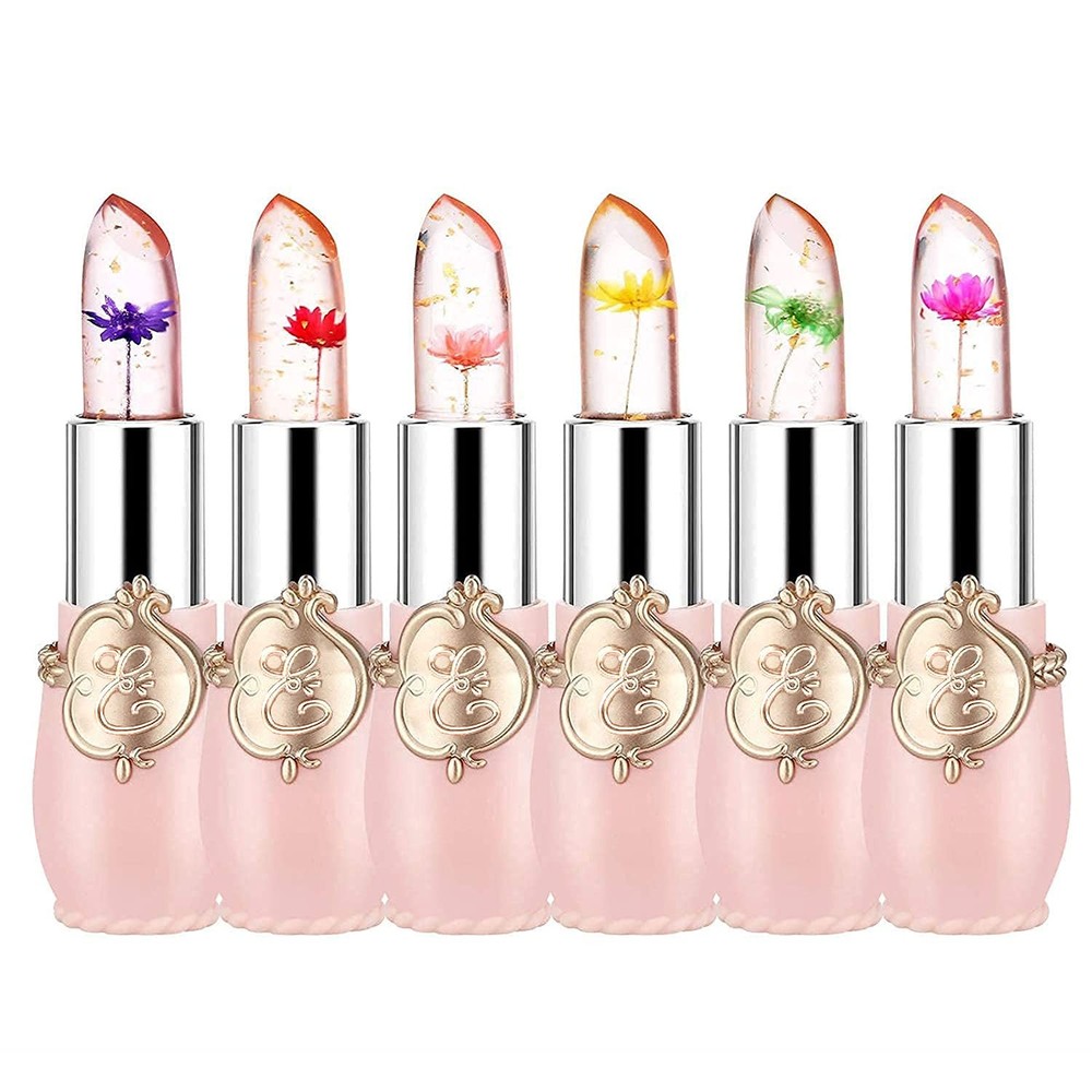 Pack of 6 Crystal Flower Jelly Lipstick, Long Lasting Nutritious Lip Balm Lips M