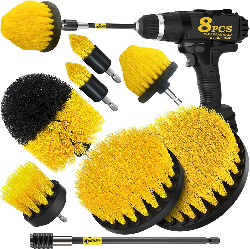 8-Piece Drill Brush Set with Long Extension for Deep Cleaning