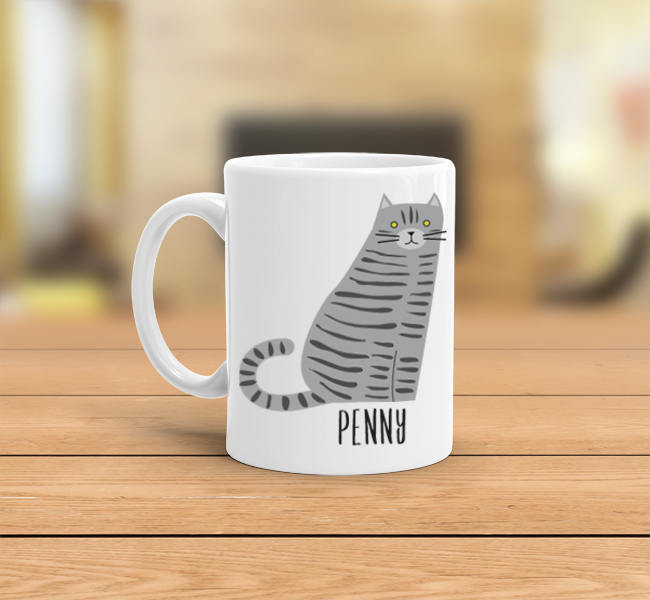 Personalize Grey Tabby Coffee Or Tea Mug Microwave And Dishwasher Safe Available